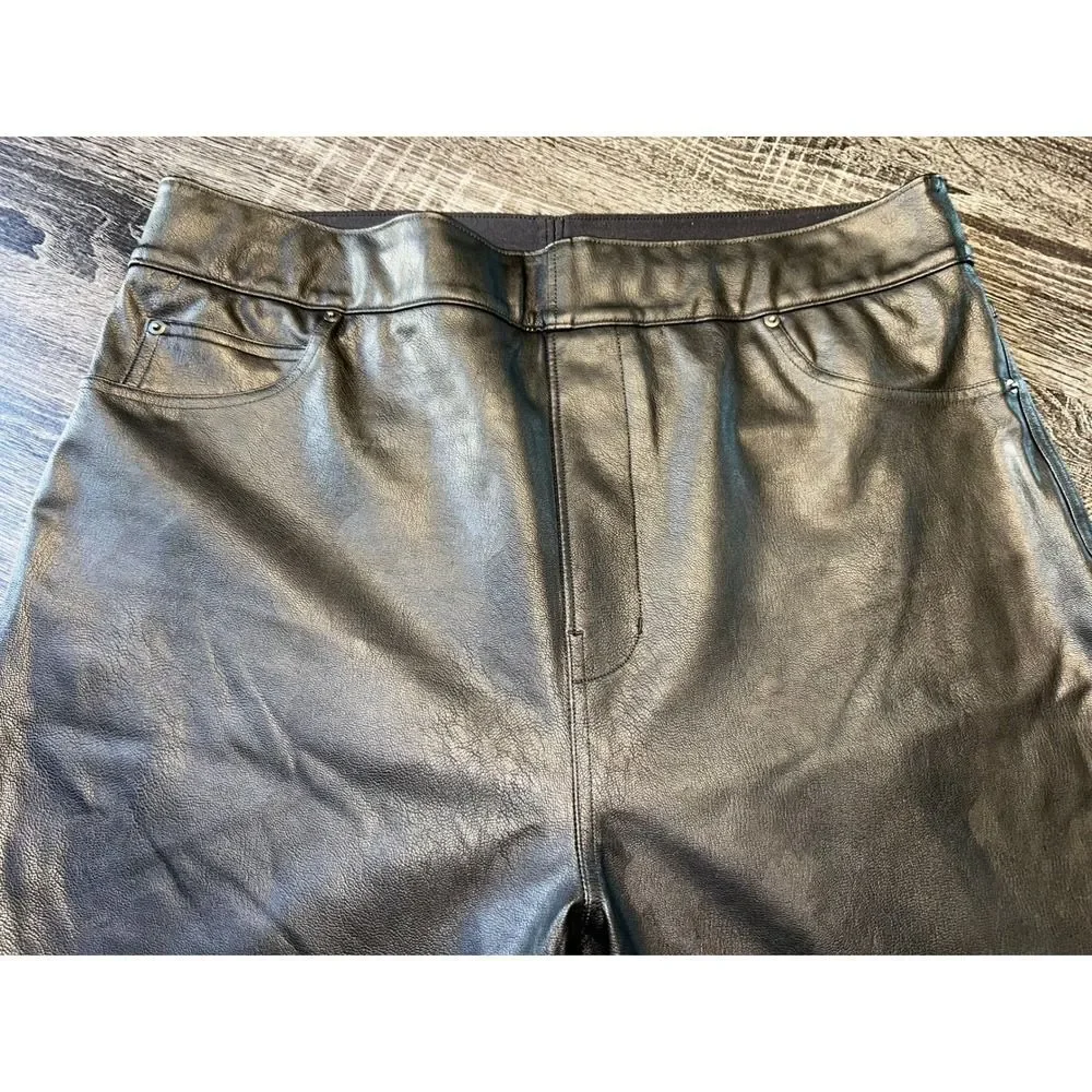 Spanx Faux Leather Leggings Black Tall‎ 1X/1XT Pull On Slimming Moto Biker Pants